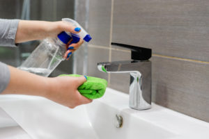 What are the 5 steps to clean and sanitize a surface