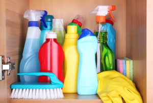 Where should cleaning products be kep